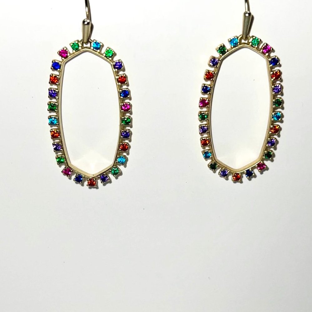 Kendra Scott- Elle Gold Open Frame Crystal Drop Earrings in Multi Crystal